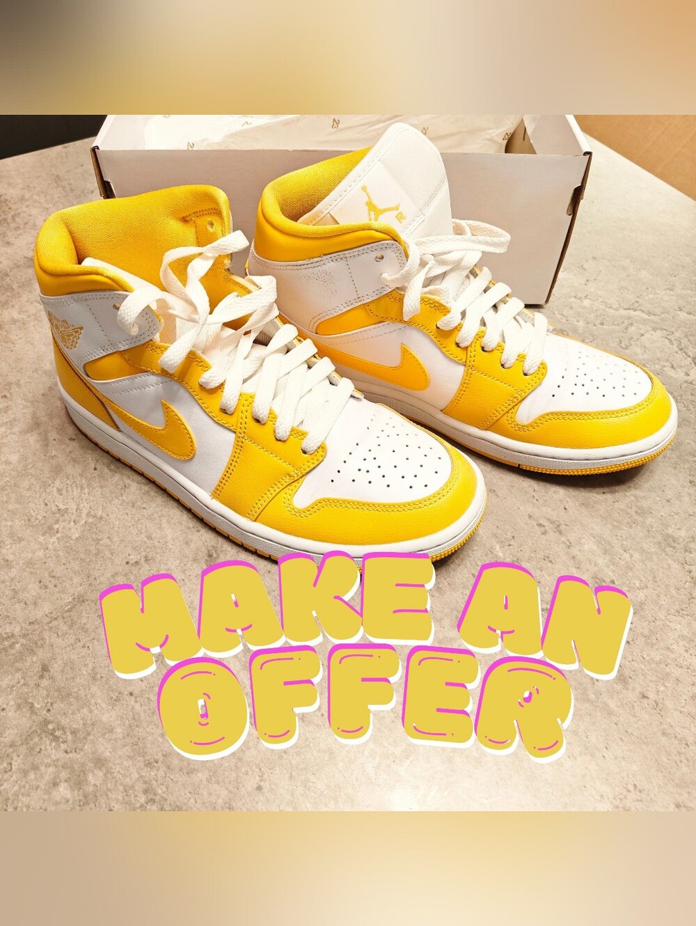 Nike Air Jordan 1 Mid - White and Yellow WMS 8